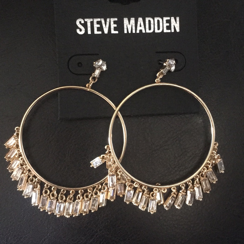 Unique New Steve Madden Baguette Crystals Hoops